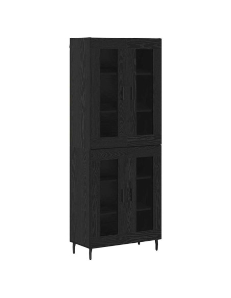 Credenza 2 pcs Rovere Nero Legno Stratificato e Vetro