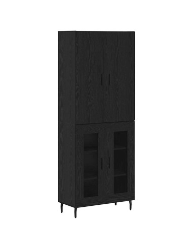 Credenza 2 pcs Rovere artigianale Legno Stratificato e Vetro