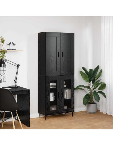 Credenza 2 pcs Rovere Nero Legno multistrato