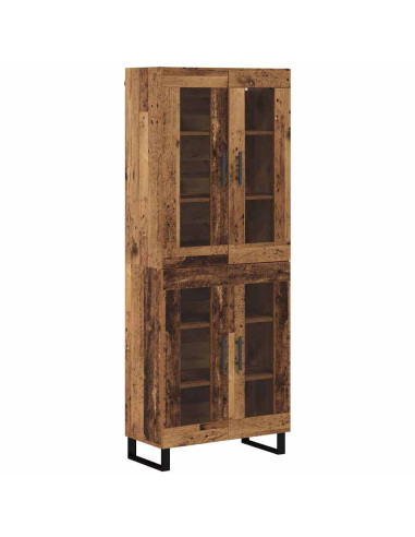 Credenza 2 pcs Legno vecchio Legno Stratificato e Vetro