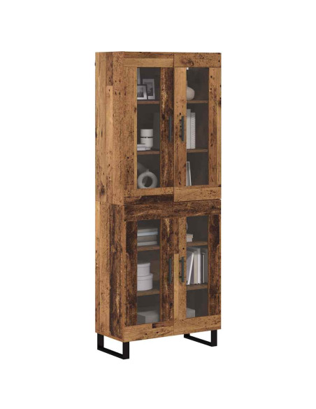 Credenza 2 pcs Legno vecchio Legno Stratificato e Vetro