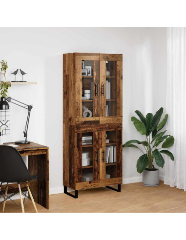 Credenza 2 pcs Legno vecchio Legno Stratificato e Vetro