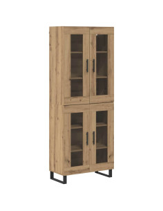 Credenza 2 pcs Rovere artigianale Legno Stratificato e Vetro 2