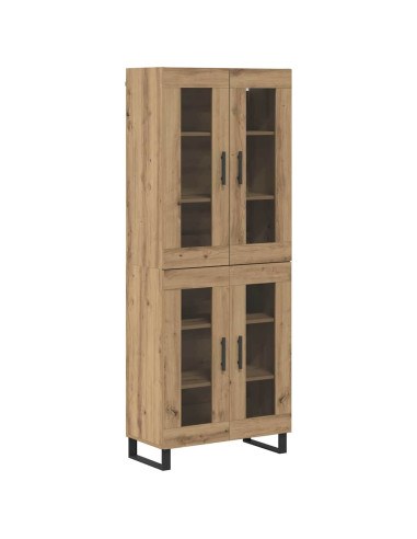 Credenza 2 pcs Rovere artigianale Legno Stratificato e Vetro