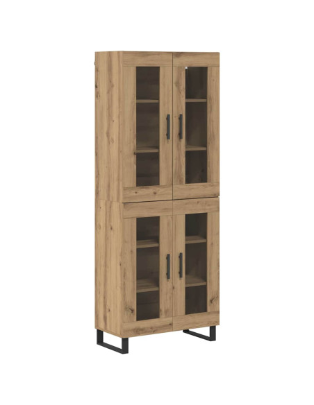 Credenza 2 pcs Rovere artigianale Legno Stratificato e Vetro