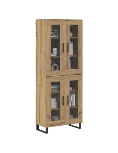 Credenza 2 pcs Rovere artigianale Legno Stratificato e Vetro