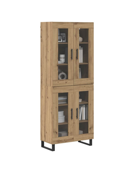 Credenza 2 pcs Rovere artigianale Legno Stratificato e Vetro