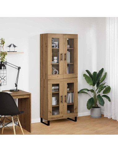 Credenza 2 pcs Rovere artigianale Legno Stratificato e Vetro