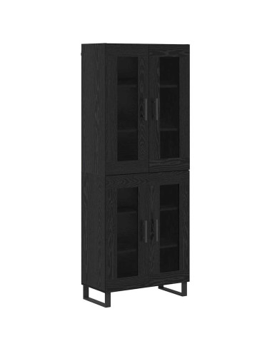 Credenza 2 pcs Rovere Nero Legno Stratificato e Vetro