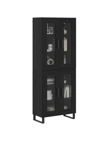 Credenza 2 pcs Rovere Nero Legno Stratificato e Vetro