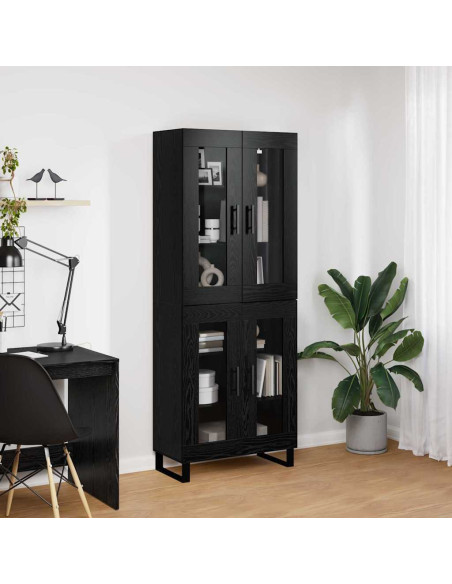 Credenza 2 pcs Rovere Nero Legno Stratificato e Vetro