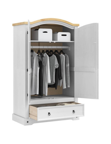 Guardaroba con cassetto Bianco 101 x 52 x 170 cm Pino massello
