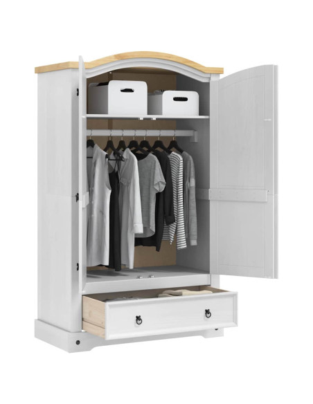 Guardaroba con cassetto Bianco 101 x 52 x 170 cm Pino massello