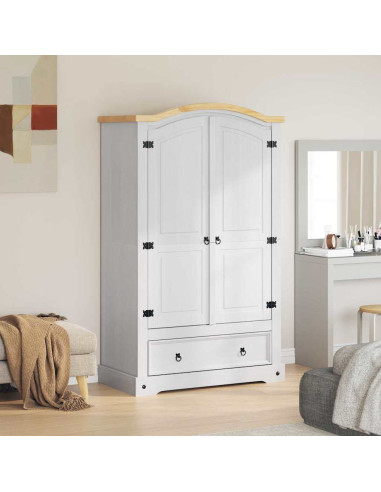 Guardaroba con cassetto Bianco 101 x 52 x 170 cm Pino massello