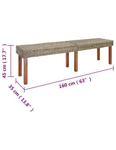 panchina Naturale 160 x 35 x 45 cm Legno di mango massello