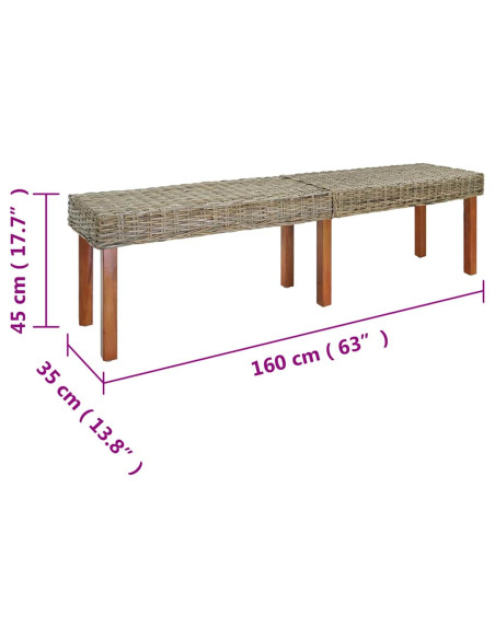 panchina Naturale 160 x 35 x 45 cm Legno di mango massello
