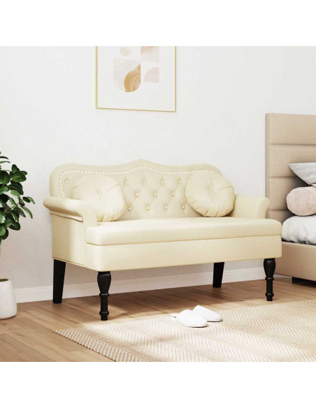 Panca Chesterfield Crema 120,5 x 65 x 75 cm Pelle Sintetica