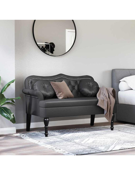 Panca Chesterfield Nero 120,5 x 65 x 75 cm Pelle Sintetica