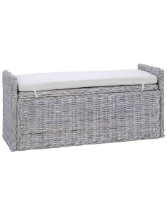 Panchina con contenitore Bianco Lavato 110 x 40 x 50 cm Rattan 2