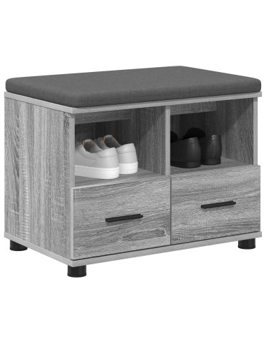 Panca per ingresso con cuscino Grigio Sonoma 60 x 38 x 46 cm