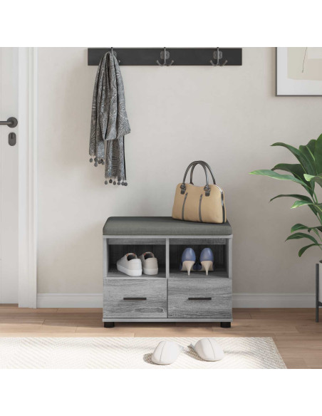 Panca per ingresso con cuscino Grigio Sonoma 60 x 38 x 46 cm