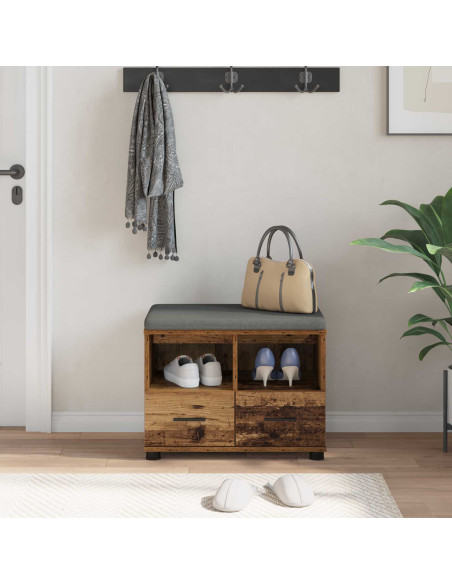 Panca per ingresso con cuscino Legno vecchio 60 x 38 x 46 cm