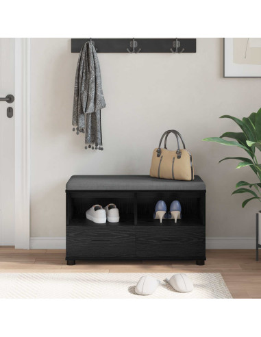 Panca per ingresso con cuscino Rovere Nero 80 x 38 x 46 cm
