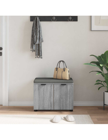 Panca per ingresso con cuscino Grigio Sonoma 60 x 38 x 46 cm