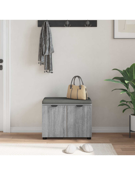 Panca per ingresso con cuscino Grigio Sonoma 60 x 38 x 46 cm