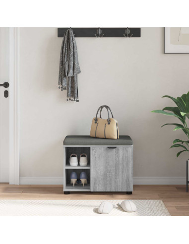 Panca per ingresso con cuscino Grigio Sonoma 60 x 38 x 46 cm