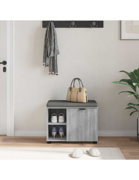 Panca per ingresso con cuscino Grigio Sonoma 60 x 38 x 46 cm