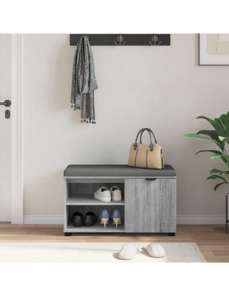 Panca per ingresso con cuscino Grigio Sonoma 80 x 38 x 46 cm