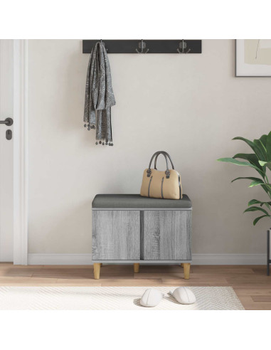 Panca per ingresso con cuscino Grigio Sonoma 60 x 38 x 46 cm