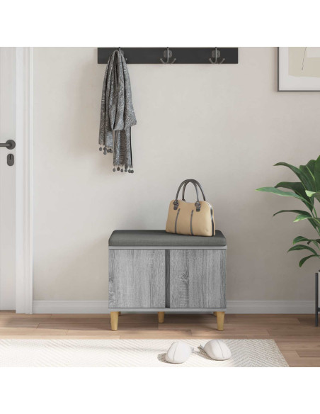 Panca per ingresso con cuscino Grigio Sonoma 60 x 38 x 46 cm