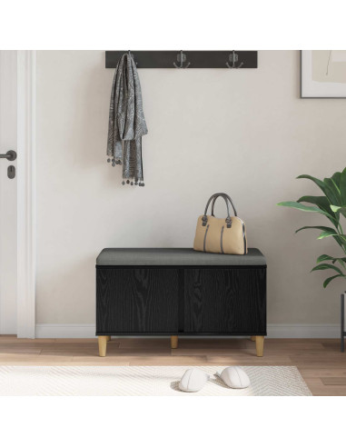 Panca per ingresso con cuscino Rovere Nero 60 x 38 x 46 cm
