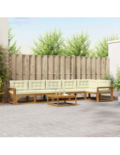 Set di divani da esterno con cuscino 7 pcs Naturale e Crema