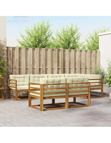 Set di divani da esterno con cuscino 7 pcs Naturale e Crema