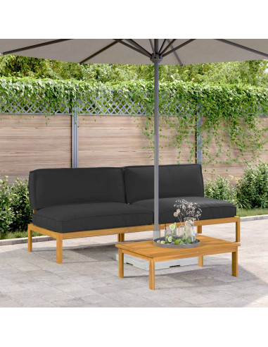 Set di divani con cuscino 2 pcs Nero Legno di Acacia Massello