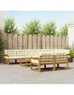 Set di divani da esterno con cuscino 9 pcs Naturale e Crema