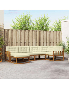 Set di divani da esterno con cuscino 6 pcs Naturale e Crema