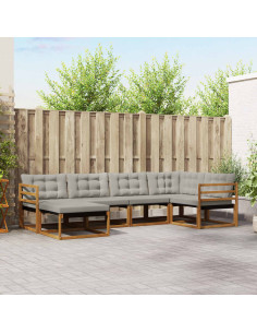 Set di divani da esterno 6 pcs Grigio Naturale e Chiaro