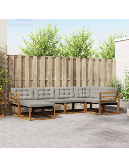 Set di divani da esterno 6 pcs Grigio Naturale e Chiaro