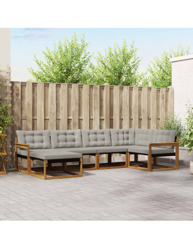 Set di divani da esterno 6 pcs Grigio Naturale e Chiaro