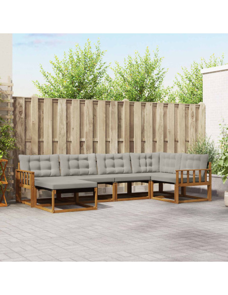 Set di divani da esterno 6 pcs Grigio Naturale e Chiaro