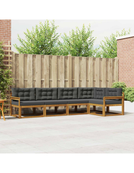 Set di divani da esterno con cuscino 5 pcs Naturale e Antracite