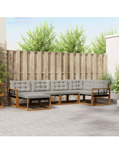 Set di divani da esterno 6 pcs Grigio Naturale e Chiaro