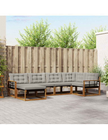 Set di divani da esterno 6 pcs Grigio Naturale e Chiaro