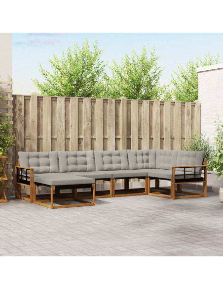 Set di divani da esterno 6 pcs Grigio Naturale e Chiaro