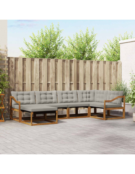 Set di divani da esterno 6 pcs Grigio Naturale e Chiaro