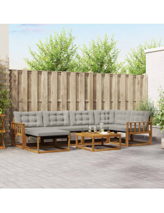 Set di divani da esterno 7 pcs Grigio Naturale e Chiaro